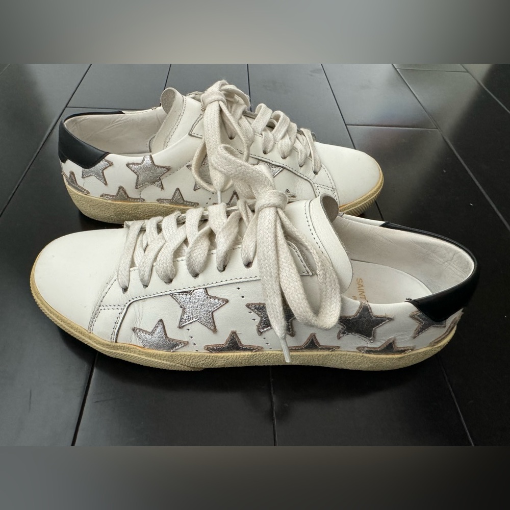 Saint Laurent white with silver stars Court Sneakers size 35.5